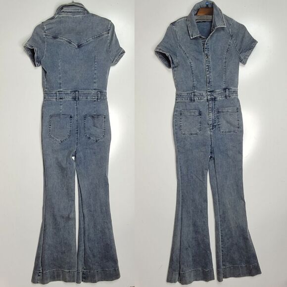 NEW VICI STRETCH FLARE WIDE LEG SHORT SLEEVE SEXY JUMPSUIT M MEDIUM TALL NWOT - Picture 3 of 4